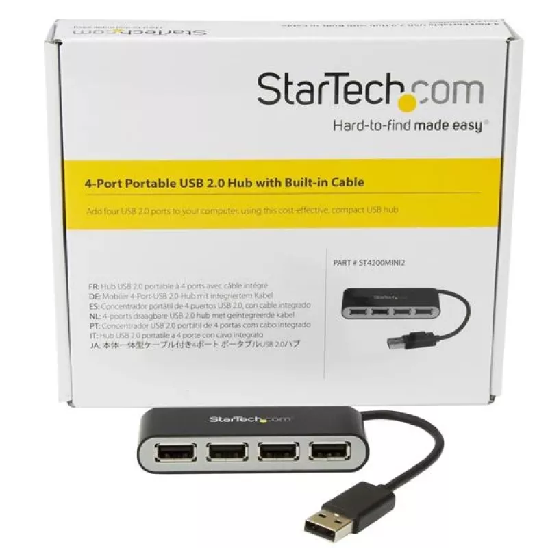 StarTech.com 4 portatīvais USB 2.0 centrmezgls ar iebūvētu kabeli