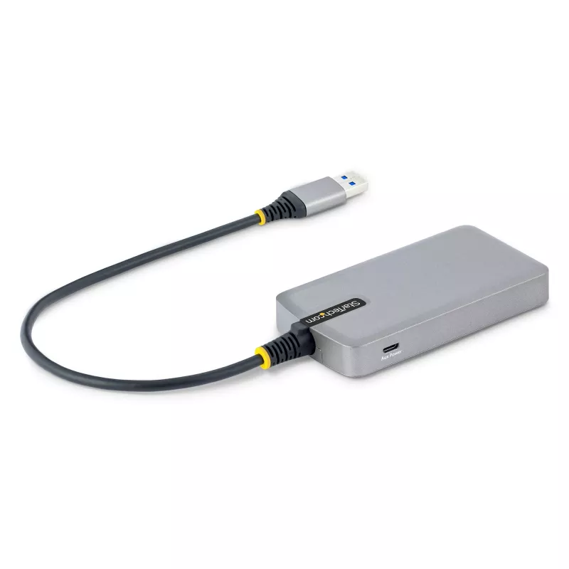 StarTech.com 4 portu USB centrmezgls - USB 3.0 5 Gbps, ar kopnes barošanu, USB-A uz 4x USB-A centrmezgls ar papildu barošanas ieeju - pārnēsājams galddatoru/klēpjdatoru USB centrmezgls, 1 pēdas/30 cm kabelis, USB paplašināšanas centrmezgls