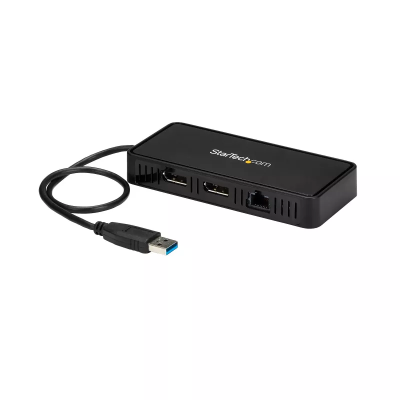 StarTech.com USB 3.0 Mini dokstacija - divu monitoru USB-A dokstacija ar DisplayPort 4K 60Hz video un Gigabit Ethernet - 1 pēdas (30 cm) kabelis - pārnēsājams USB 3.1 Gen 1 Type-A klēpjdatora adapteris