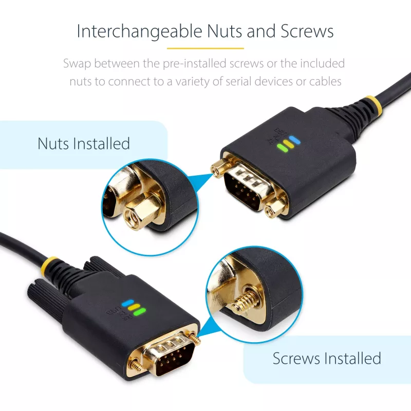 StarTech.com 10 pēdu (3 m) USB–seriālais adaptera kabelis, COM saglabāšana, maināmas skrūves/uzgriežņi, USB-A uz DB9 RS232, FTDI IC, ESD aizsardzība, Windows/macOS/Linux