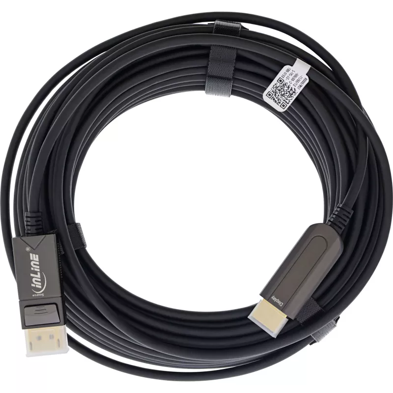 InLine DisplayPort uz HDMI AOC pārveidotāja kabelis, 4K/60Hz, melns, 15m