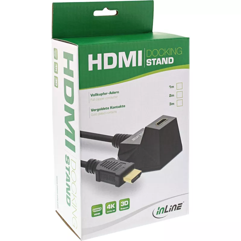 InLine HDMI Station, HS HDMI kabelis ar Ethernet, vīr./sie., melns, zelta kontakti, 3 m