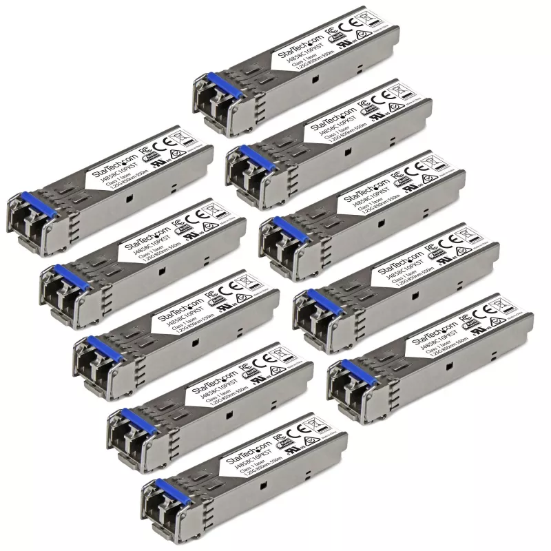 StarTech.com HP J4859C saderīgs SFP raiduztvērēja modulis - 1000BASE-LX - 10 iepakojumā~10 gab. HPE J4859C saderīgs SFP modulis - 1000BASE-LX - 1GbE vienmoda / daudzmodu optiskās šķiedras raiduztvērējs - 1GE Gigabit Ethernet SFP - LC 10km - 1310nm - DDM HPE 1400, 1700, 1820