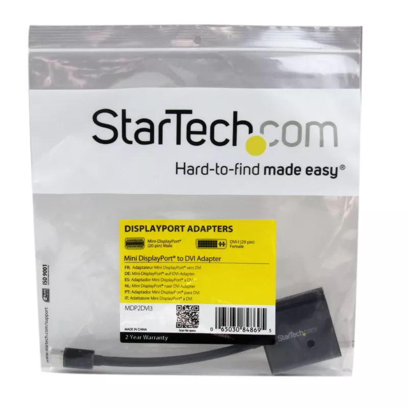 StarTech.com Mini DisplayPort–DVI adapteris — Mini DP–DVI-D pārveidotājs — 1080p video — mDP vai Thunderbolt 1/2 Mac/PC uz DVI monitoru — kompakts mDP 1.2–DVI vienkanāla adaptera vads