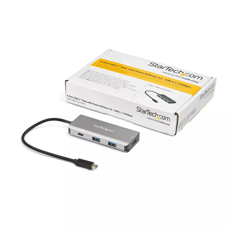 StarTech.com 4 Portu USB C centrmezgls (10 Gbps) uz 3x USB-A un 1x USB-C – 100 W jaudas padeve ar caurlaides uzlādi – pārnēsājams USB 3.2 Gen 2 Type-C klēpjdatora adapteris – darbojas ar TB3~4
