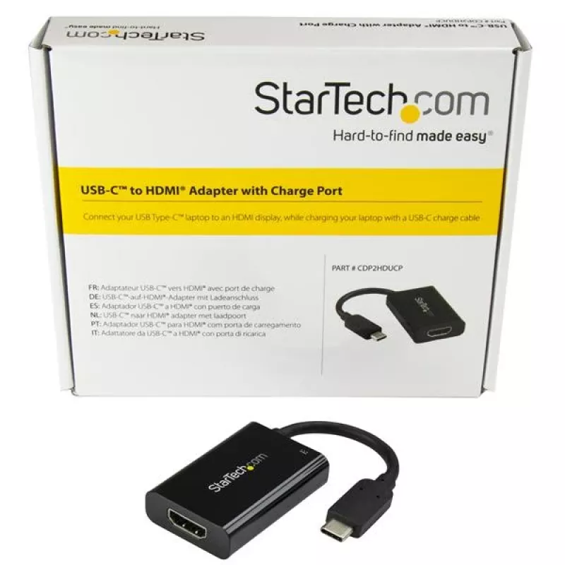 StarTech.com USB C uz HDMI 2.0 adapteris ar strāvas padevi - 4K 60Hz USB Type-C uz HDMI displeja video pārveidotājs - 60W PD caurlaides uzlādes ports - Thunderbolt 3 saderīgs - melns