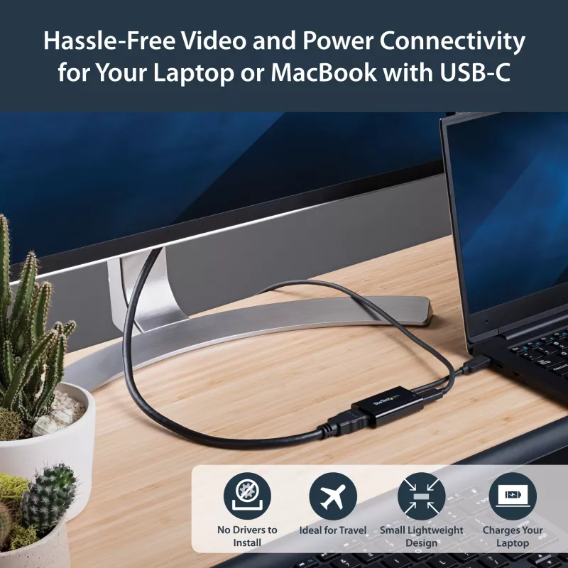 StarTech.com USB C uz HDMI 2.0 adapteris ar strāvas padevi - 4K 60Hz USB Type-C uz HDMI displeja video pārveidotājs - 60W PD caurlaides uzlādes ports - Thunderbolt 3 saderīgs - melns