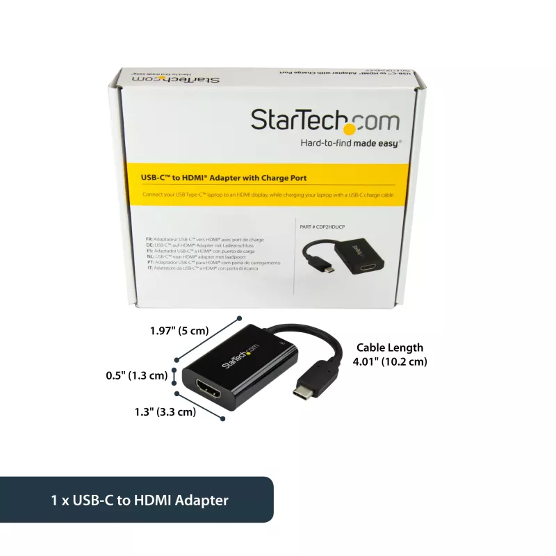 StarTech.com USB C uz HDMI 2.0 adapteris ar strāvas padevi - 4K 60Hz USB Type-C uz HDMI displeja video pārveidotājs - 60W PD caurlaides uzlādes ports - Thunderbolt 3 saderīgs - melns