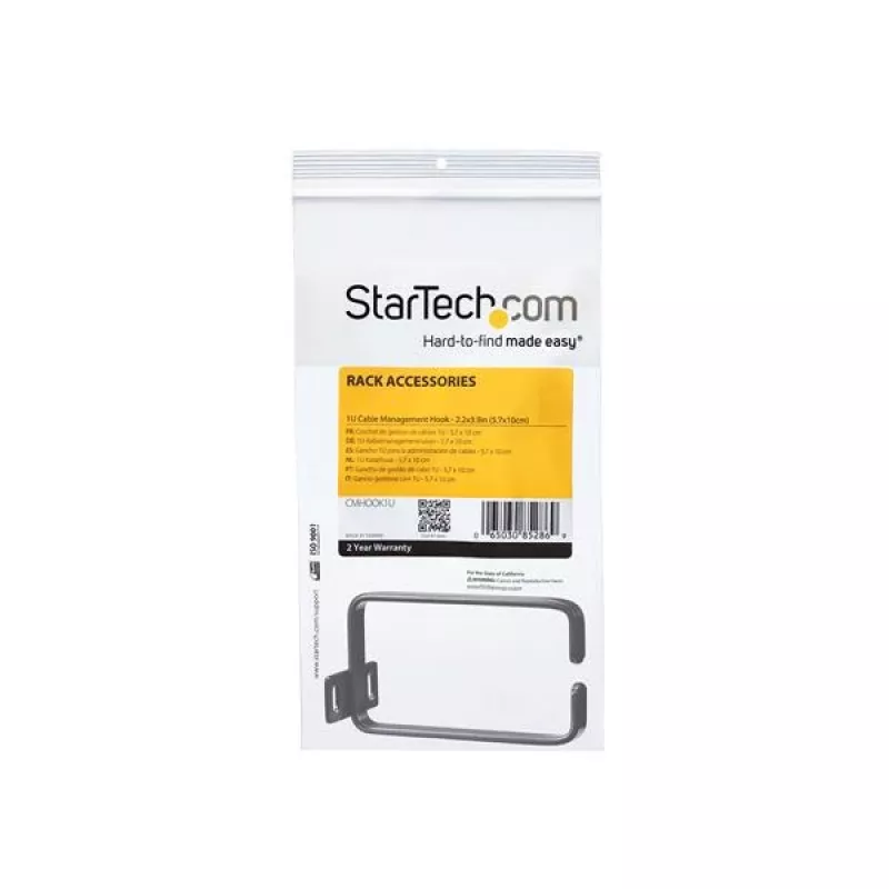 StarTech.com 1U vertikāla serveru statņu kabeļu pārvaldības D veida gredzena āķis - 2,2 x 3,9 collas (5,7 x 10 cm)