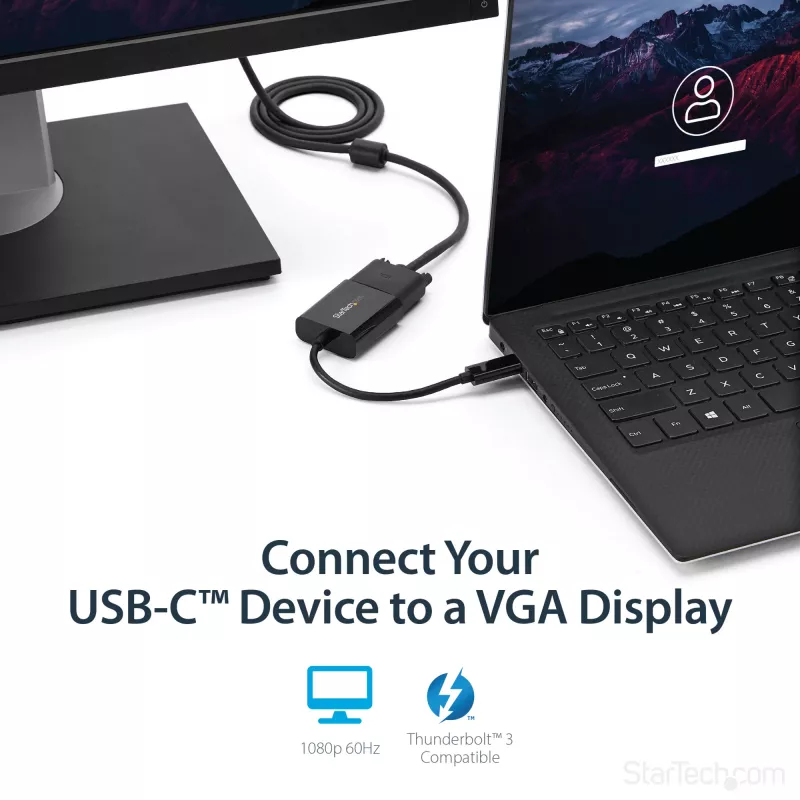 StarTech.com USB-C uz VGA adapteris - melns - 1080p - video pārveidotājs jūsu MacBook Pro - USB C uz VGA displeja pārveidotājs - uzlabotā versija CDP2VGAEC
