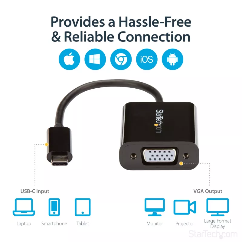 StarTech.com USB-C uz VGA adapteris - melns - 1080p - video pārveidotājs jūsu MacBook Pro - USB C uz VGA displeja pārveidotājs - uzlabotā versija CDP2VGAEC