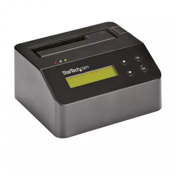 StarTech.com viena nodalījuma cieto disku dzēsējs, atsevišķs HDD/SSD sanitizators, USB 3.0 uz SATA II (3 Gbps), 9 dzēšanas režīmi, LCD displejs, drošas dzēšanas cieto disku sanitizācijas doks, DB-9 printera ports, TAA atbilstīgs
