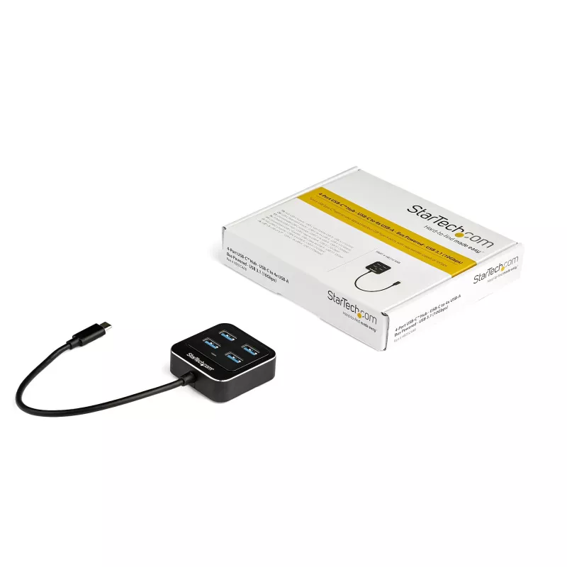 StarTech.com 4 portu USB C centrmezgls – USB-C uz 4x USB-A portiem – SuperSpeed 10 Gbps USB 3.2 Gen 2 Type-C centrmezgls – barošana no USB kopnes – pārnēsājams/kompakts USB-C uz USB adapteru centrmezgls klēpjdatoriem – alumīnijs