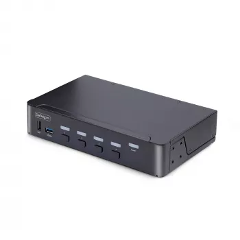 StarTech.com 4 portu DisplayPort KVM slēdzis, 8K 60Hz / 4K 144Hz, viens displejs, DP 1.4, 2x USB 3.0 pieslēgvietas, 4x USB 2.0 HID pieslēgvietas, pārslēgšana ar pogu un karstajiem taustiņiem, TAA atbilstīgs – neatkarīgs no OS, metāla korpuss
