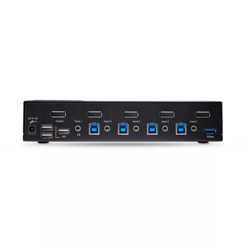 StarTech.com 4 portu DisplayPort KVM slēdzis, 8K 60Hz / 4K 144Hz, viens displejs, DP 1.4, 2x USB 3.0 pieslēgvietas, 4x USB 2.0 HID pieslēgvietas, pārslēgšana ar pogu un karstajiem taustiņiem, TAA atbilstīgs – neatkarīgs no OS, metāla korpuss