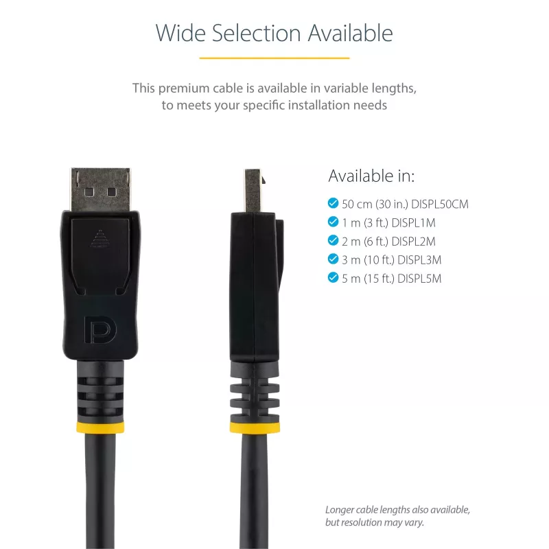 StarTech.com 50cm (1 pēdas) DisplayPort 1.2 kabelis - 4K x 2K Ultra HD VESA sertificēts DisplayPort kabelis - Īss DP uz DP kabelis monitoram - Plāns DP video/displeja vads - Fiksējošie DP savienotāji