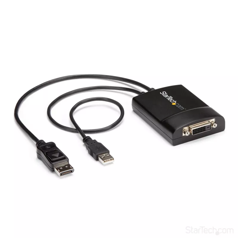 StarTech.com DisplayPort uz DVI Dual Link aktīvais adapteris - DisplayPort uz DVI-D adaptera video pārveidotājs 2560x1600 60Hz - DP 1.2 uz DVI monitoru - ar USB barošanu - ar fiksējošu DP savienotāju