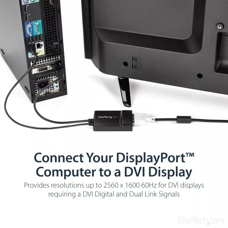 StarTech.com DisplayPort uz DVI Dual Link aktīvais adapteris - DisplayPort uz DVI-D adaptera video pārveidotājs 2560x1600 60Hz - DP 1.2 uz DVI monitoru - ar USB barošanu - ar fiksējošu DP savienotāju