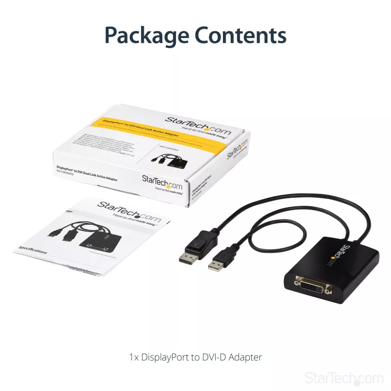 StarTech.com DisplayPort uz DVI Dual Link aktīvais adapteris - DisplayPort uz DVI-D adaptera video pārveidotājs 2560x1600 60Hz - DP 1.2 uz DVI monitoru - ar USB barošanu - ar fiksējošu DP savienotāju