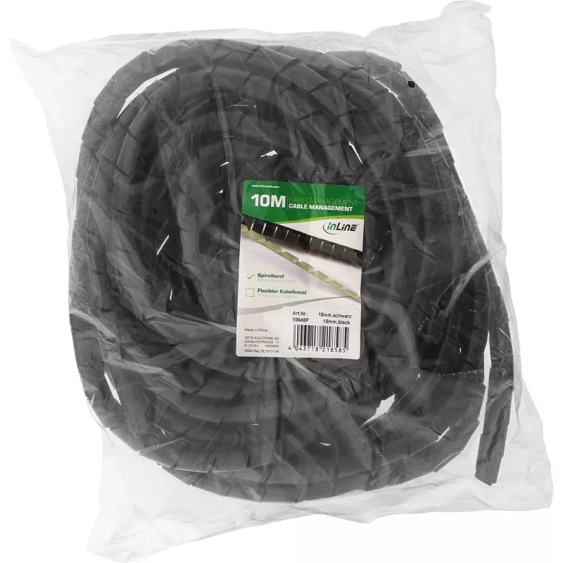 Spiral kabelis Wrap InLine 10 m, melns, 18 mm diametrs, 1,8 cm biezums