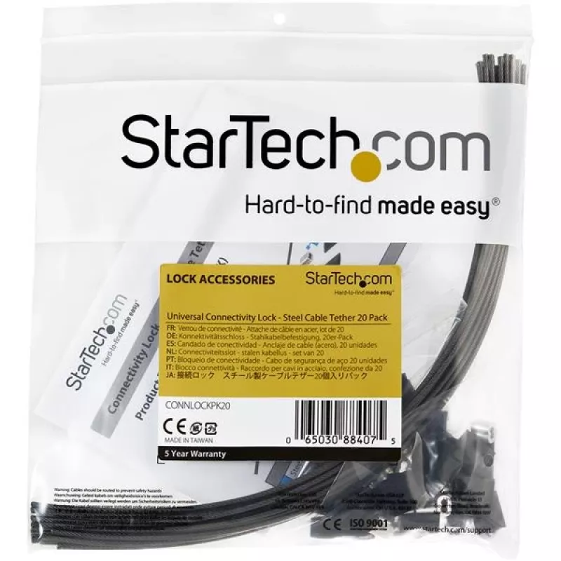 StarTech.com 20 iepakojumā drošības kabeļu saites adapteriem un sargspraudņiem – universāla kabeļa adaptera saite – saites kabelis – regulējama garuma pretzagšanas kabeļu saišu bloķēšanas komplekts – tērauds