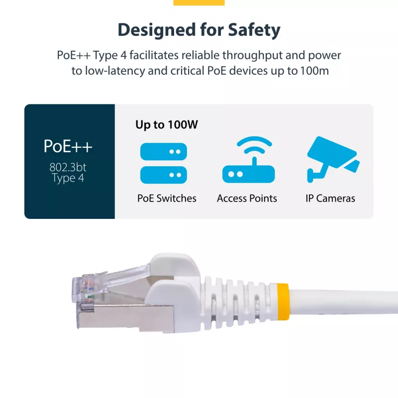StarTech.com 2 m balts CAT8 Ethernet kabelis, bez aizķeršanās RJ45, 25G/40G, 2000 MHz, 100 W PoE++, S/FTP, 26 AWG tīra vara stieple, LSZH, ekranēts tīkla ielāpu vads ar sprieguma samazināšanu, individuāli testēts