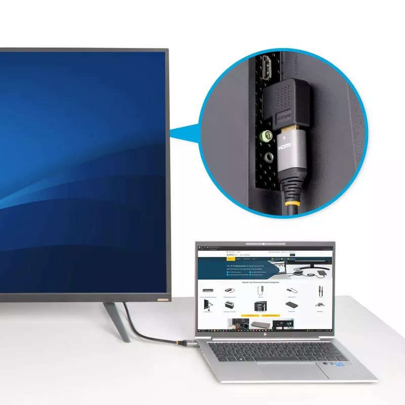 StarTech.com Leņķa HDMI 2.0 adapteris, vīrišķais uz sievišķo, horizontāls 90 grādu leņķa HDMI pieslēgvietas aizsargs, 4K 60Hz, ātrdarbīgs HDMI savienotāja pagarinātājs, V/S