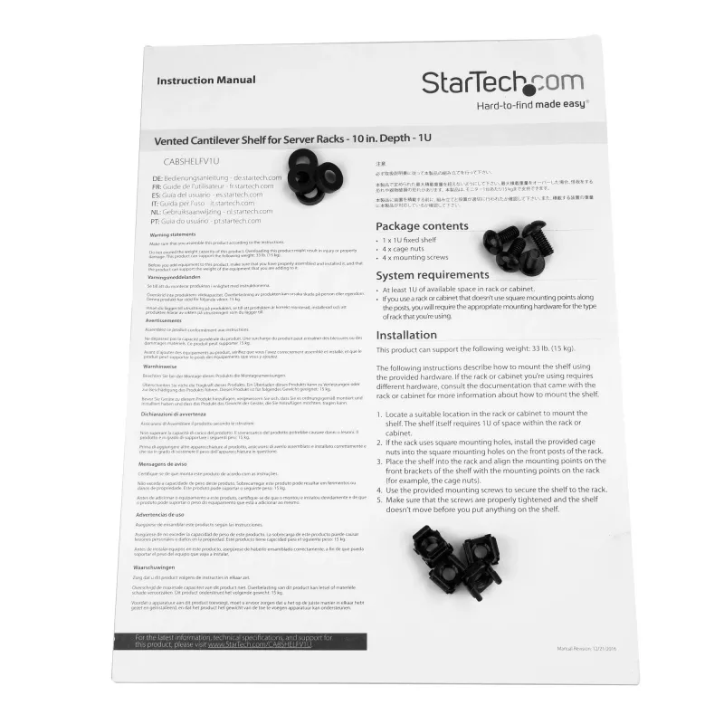 StarTech.com 1U servera plaukta plaukts - universāla ventilējama statīva konsoles paplāte 19 collu tīkla iekārtu statīvam un skapim - izturīgs tērauds - kravnesība 44 mārciņas/20 kg - 10 collu dziļš plaukts, melns