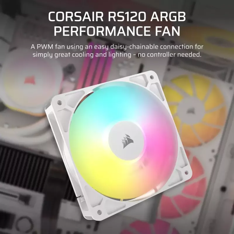 Corsair RS120 ARGB ventilators 12 cm balts 420-2100 RPM