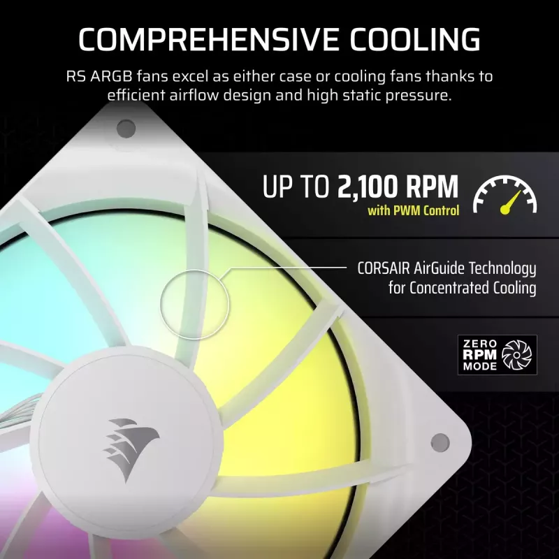 Corsair RS120 ARGB ventilators 12 cm balts 420-2100 RPM