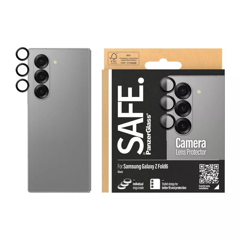Kameras objektīva aizsargs PanzerGlass SAFE. Samsung Galaxy Z Fold6 – izturīgs pret skrāpējumiem un triecieniem, melns