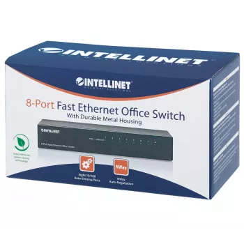 Intellinet 8 portu Fast Ethernet biroja slēdzis, galda izmērs, metāls, IEEE 802.3az (energoefektīvs Ethernet), kaste