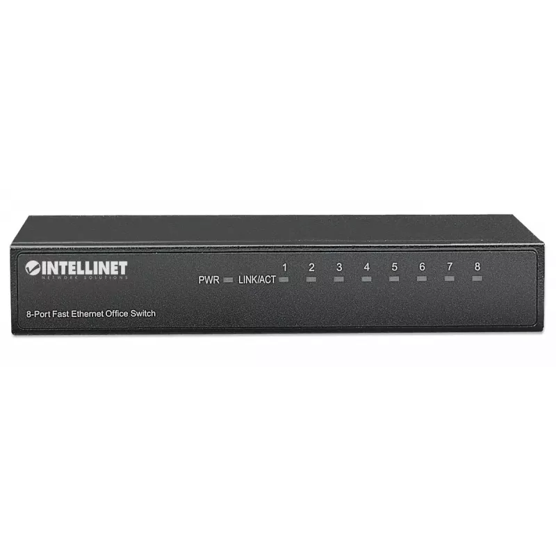 Intellinet 8 portu Fast Ethernet biroja slēdzis, galda izmērs, metāls, IEEE 802.3az (energoefektīvs Ethernet), kaste