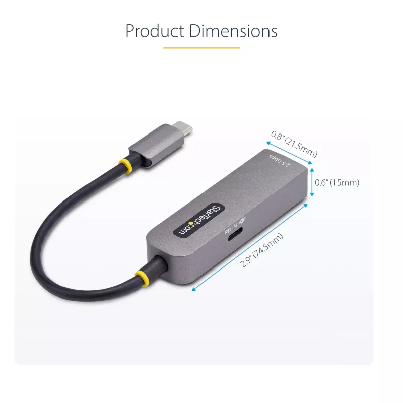 StarTech.com 2.5GbE USB-C uz Ethernet adapteris, 100 W PD caurlaide, NBASE-T NIC, USB 3.0 Type-C 2.5/1G vairāku ātrumu tīkls, saderīgs ar Thunderbolt, Windows un Mac