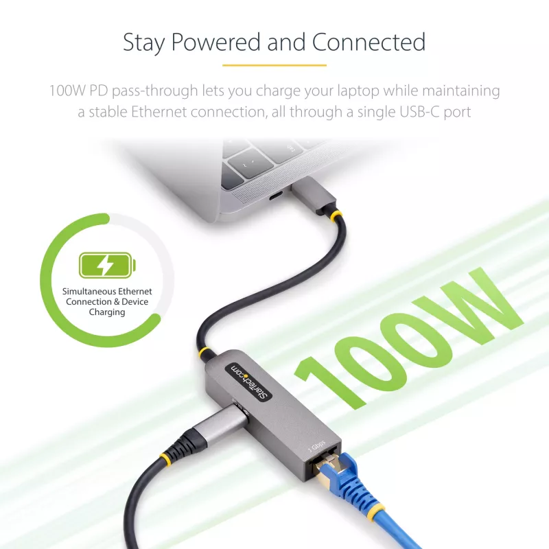 StarTech.com USB-C uz Ethernet adapteris, NIC, 100W PD caurlaide, USB 3.0 Type-C 1Gbps vairāku ātrumu tīkla adapteris, Thunderbolt saderīgs, Windows un Mac
