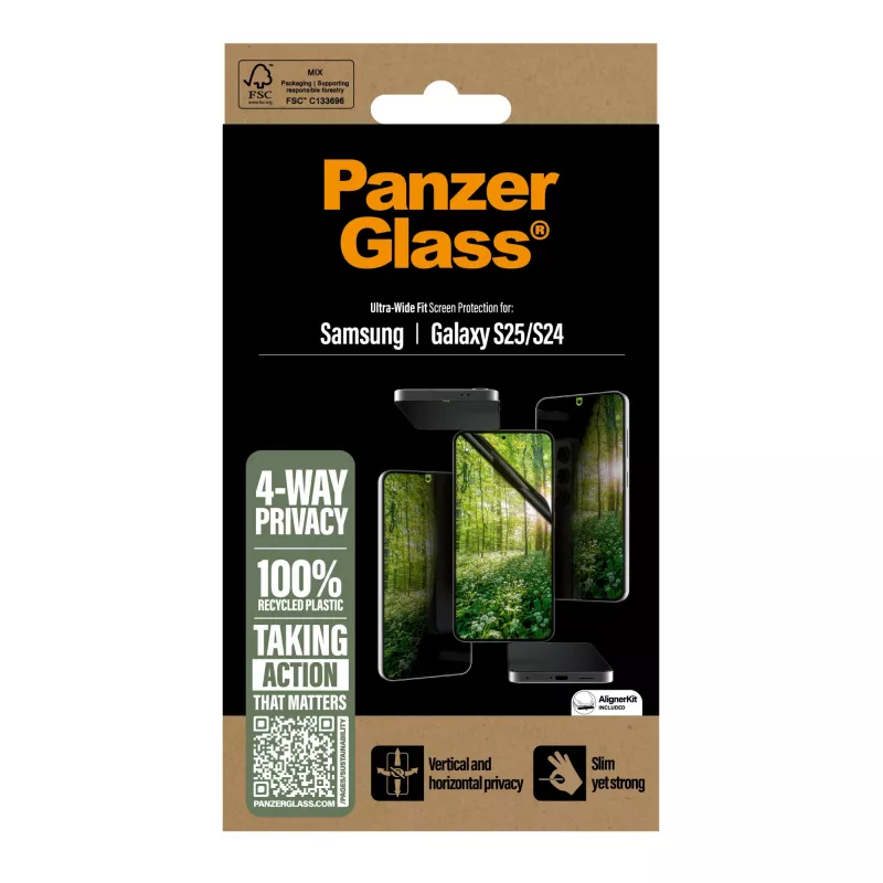 PanzerGlass ® ECO MATRIX 4-virzienu privātuma ekrāna aizsargs Samsung Galaxy S25 | S24 | Ultra-Wide Fit