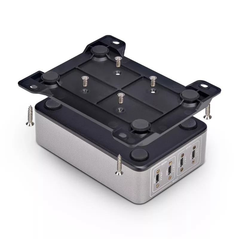StarTech.com 4 portu vairāku ierīču USB-C lādētājs, 240 W kopējā jauda, viens ports 140 W EPR, PD 3.1, pieskrūvējamie porti, konferenču telpām, iekavās iekļauts stiprinājums virsmas montāžai