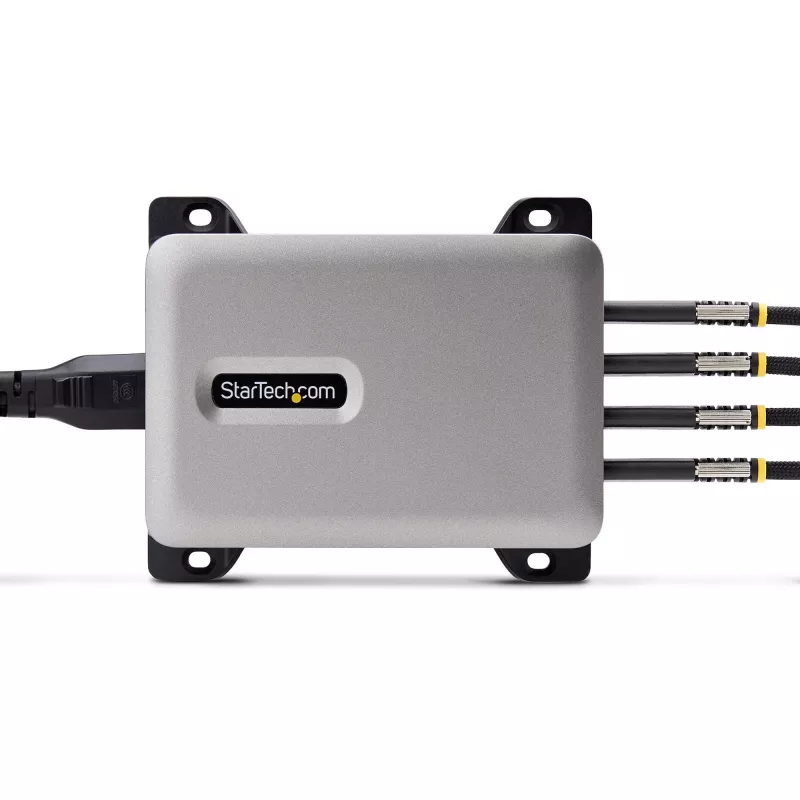 StarTech.com 4 portu vairāku ierīču USB-C lādētājs, 240 W kopējā jauda, viens ports 140 W EPR, PD 3.1, pieskrūvējamie porti, konferenču telpām, iekavās iekļauts stiprinājums virsmas montāžai