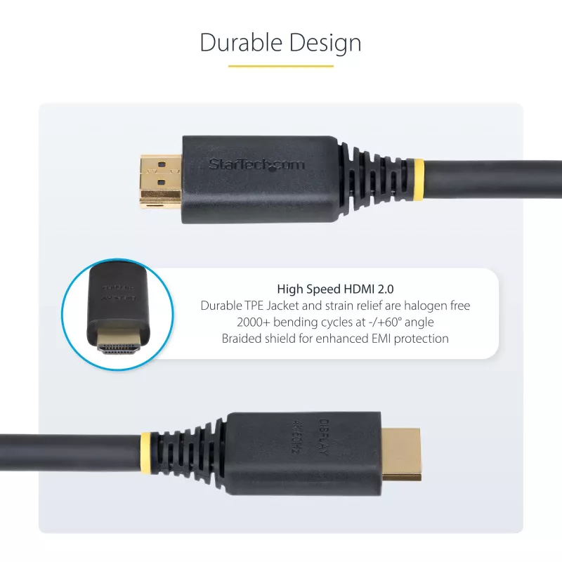 StarTech.com 15m (49,2 pēd.) aktīvs ātrgaitas HDMI kabelis, 4K 60 Hz/1440p 144 Hz, HDR10/HDCP 2.2/ARC, 18 Gbit/s, UHD HDMI 2.0 vads televizoram/monitoram/displejam, TPE apvalks