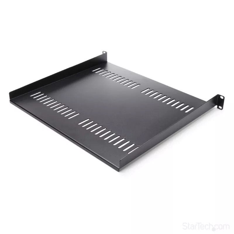 StarTech.com 1U servera plaukts – universāla ventilējama plaukta konsole 19 collu tīkla iekārtu plauktam un skapim – izturīgs tērauds – kravnesība 44 mārciņas/20 kg – 16 collu dziļš plaukts, melns