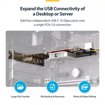 StarTech.com 4 portu USB Type-C PCIe karte, USB 3.2 10Gbps, USB-C PCI Express paplašināšanas karte, 4x neatkarīgi USB kontrolleri, Windows/Linux/macOS, TAA atbilstoša