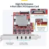 StarTech.com 4 portu USB Type-C PCIe karte, USB 3.2 10Gbps, USB-C PCI Express paplašināšanas karte, 4x neatkarīgi USB kontrolleri, Windows/Linux/macOS, TAA atbilstoša