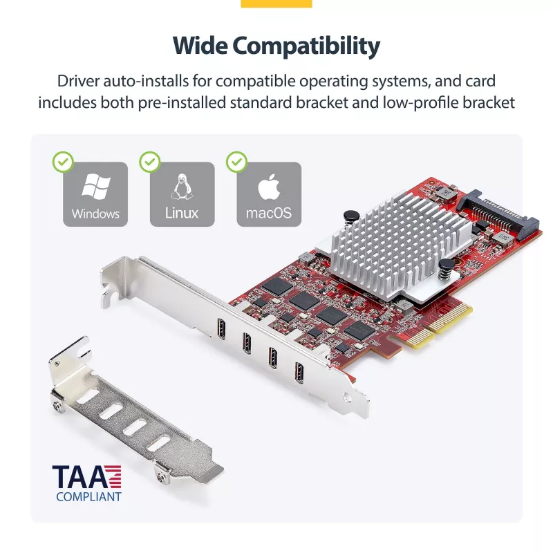 StarTech.com 4 portu USB Type-C PCIe karte, USB 3.2 10Gbps, USB-C PCI Express paplašināšanas karte, 4x neatkarīgi USB kontrolleri, Windows/Linux/macOS, TAA atbilstoša