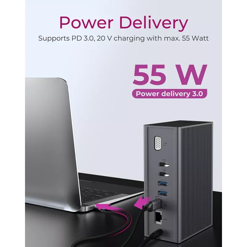 ICY BOX IB-DK2262AC vadu USB 3.2 Gen 1 (3.1 Gen 1) Type-C antracīta