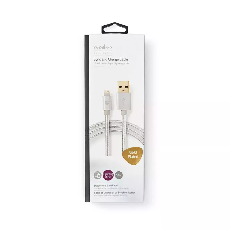 Mobilā tālruņa kabelis Nedis CCTB39300AL30 Alumīnijs 3 m USB A Lightning