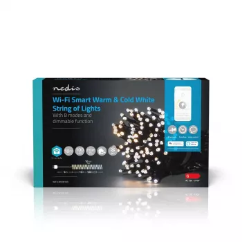Gaismas dekoru virtene Nedis WIFILX02W100 — 100 LED, 3,21 W, 10 m kabelis, IP65, balta