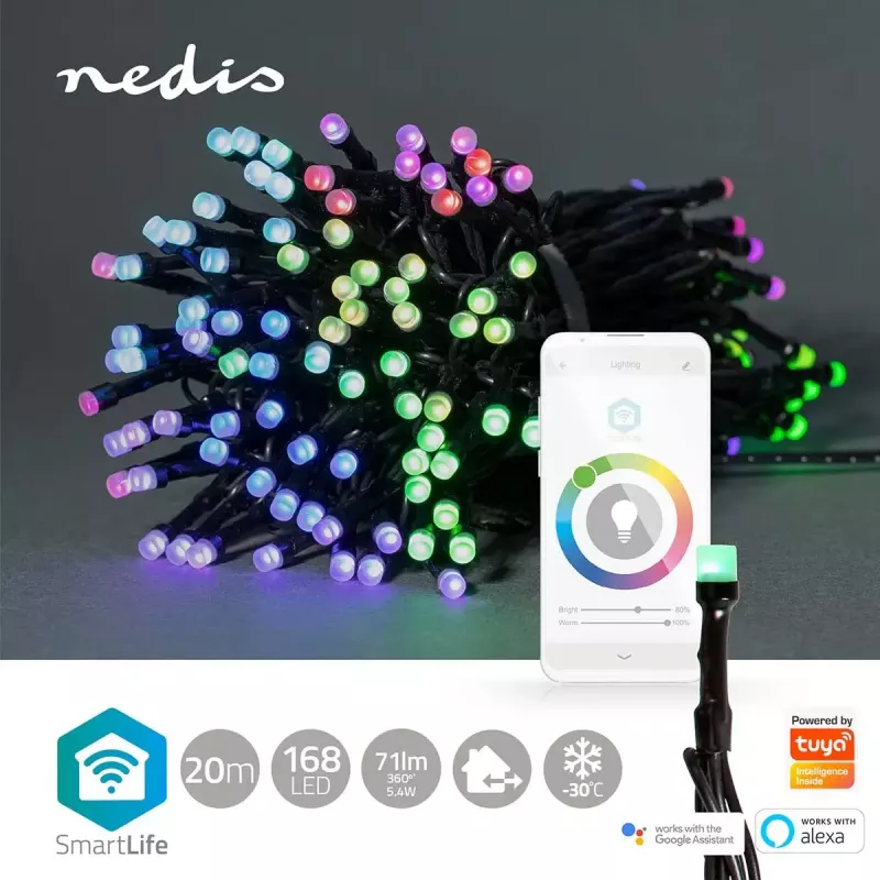 Gaismas dekoru virtene Nedis WIFILX01C168 — 168 LED SMD moduļi, 5,35 W, 20 m kabelis, IP65