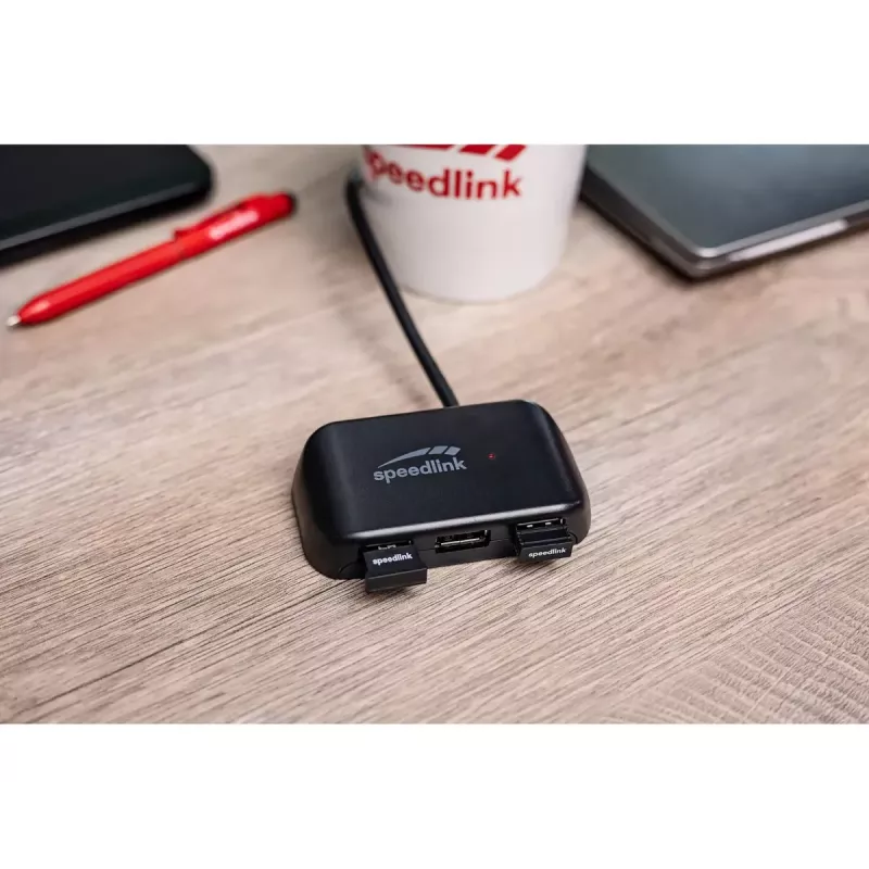 USB-C centrmezgls Speedlink SNAPPY EVO — USB 3.2 Gen 1 Type-C saimniekdators, 4 porti (Type-A + Type-C), 5 Gbps, Melns