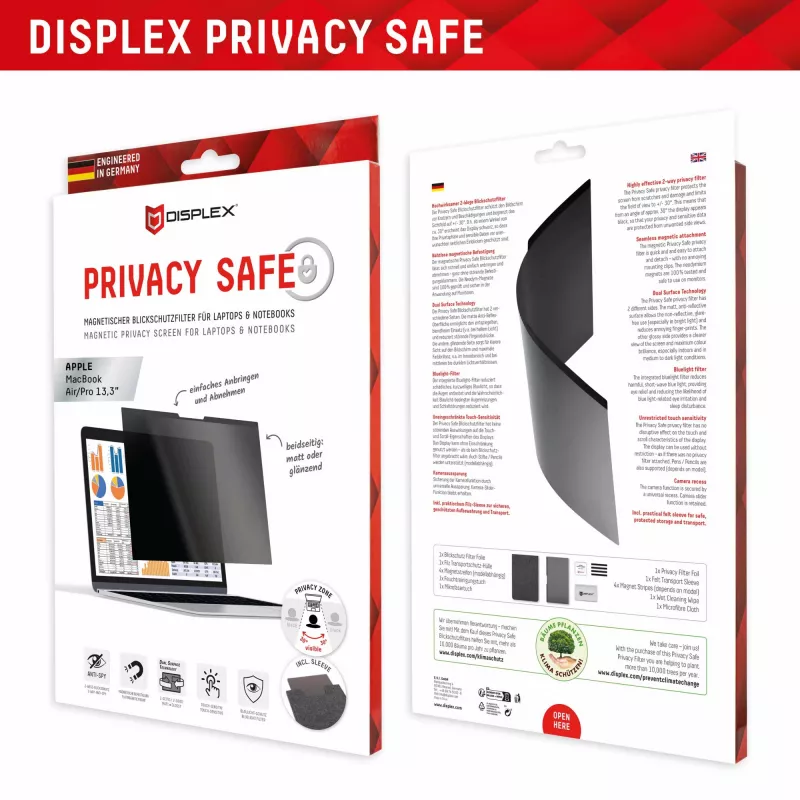 Displex PRIVACY SAFE magnētiskais divvirzienu privātuma filtrs MacBook Air/ MacBook Pro 13,3 inch