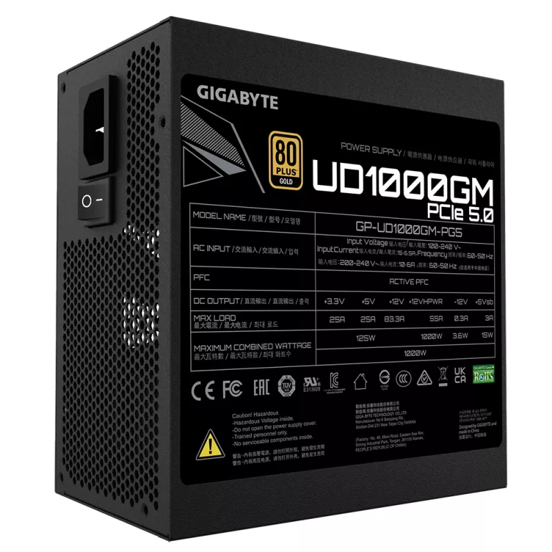 GIGABYTE UD1000GM PG5 barošanas bloks 1000 W 20+4 pin ATX ATX melns